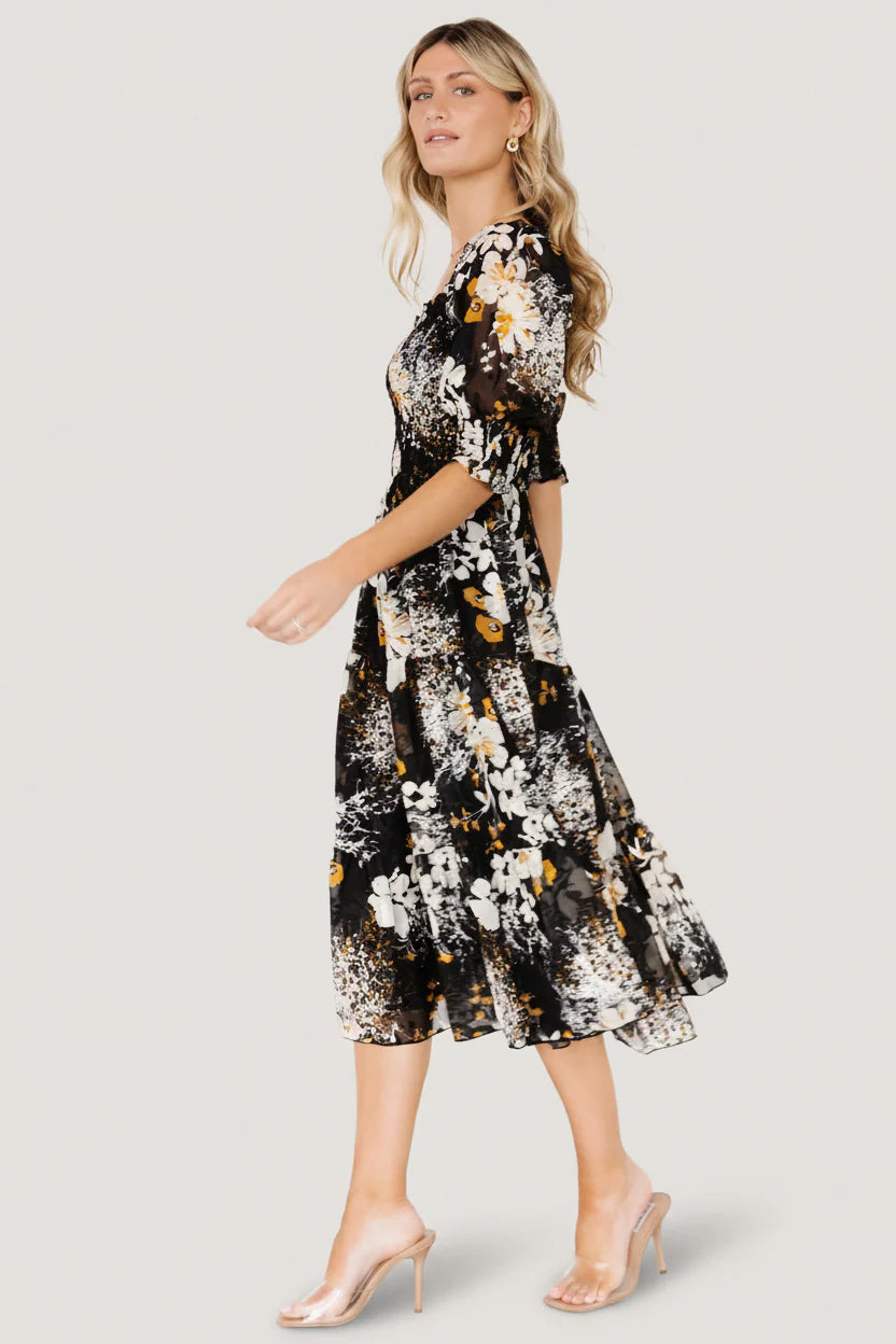 Fabian Jacquard Midi Dress | Black Floral