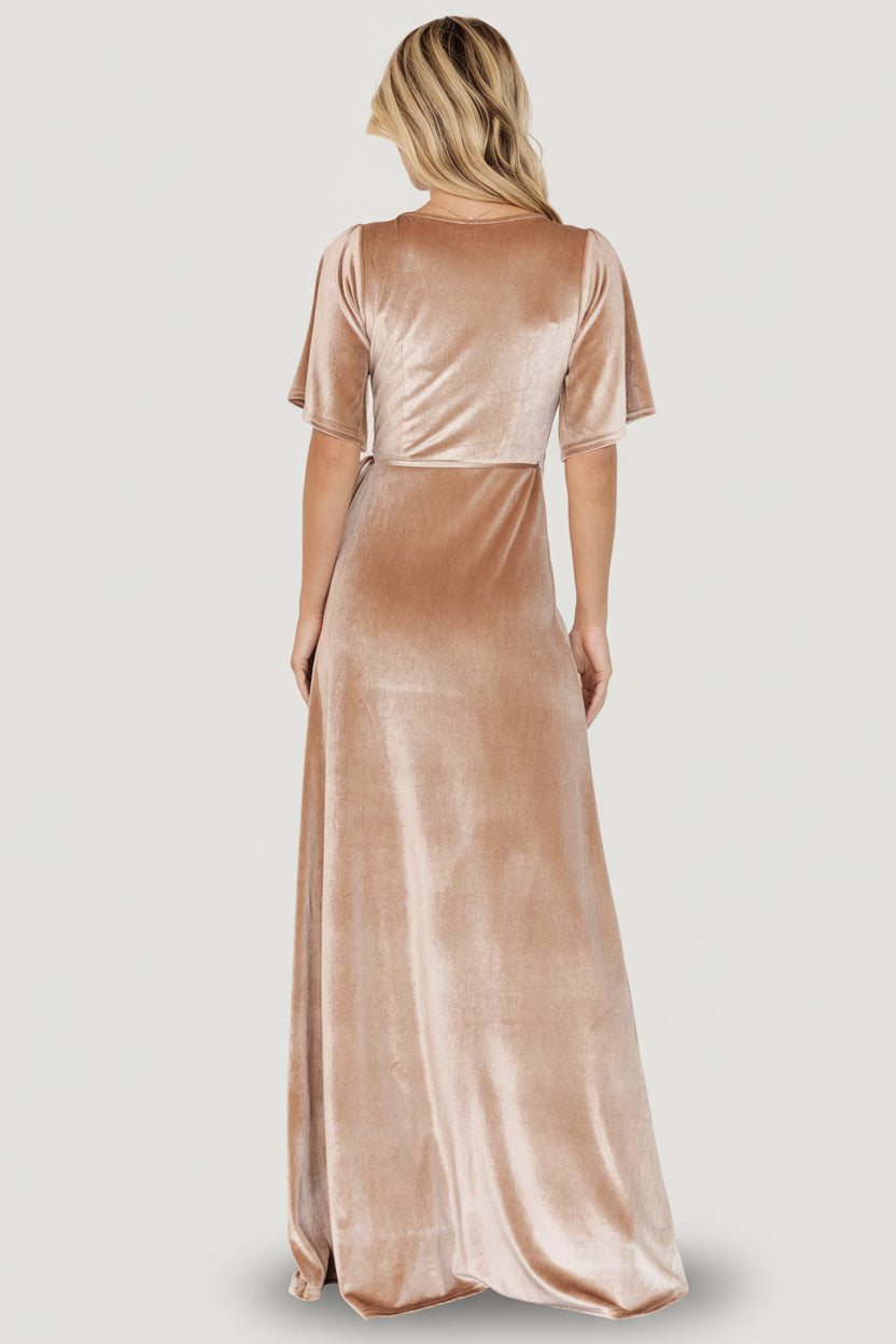 Meghan Velvet Wrap Maxi Dress | Champagne