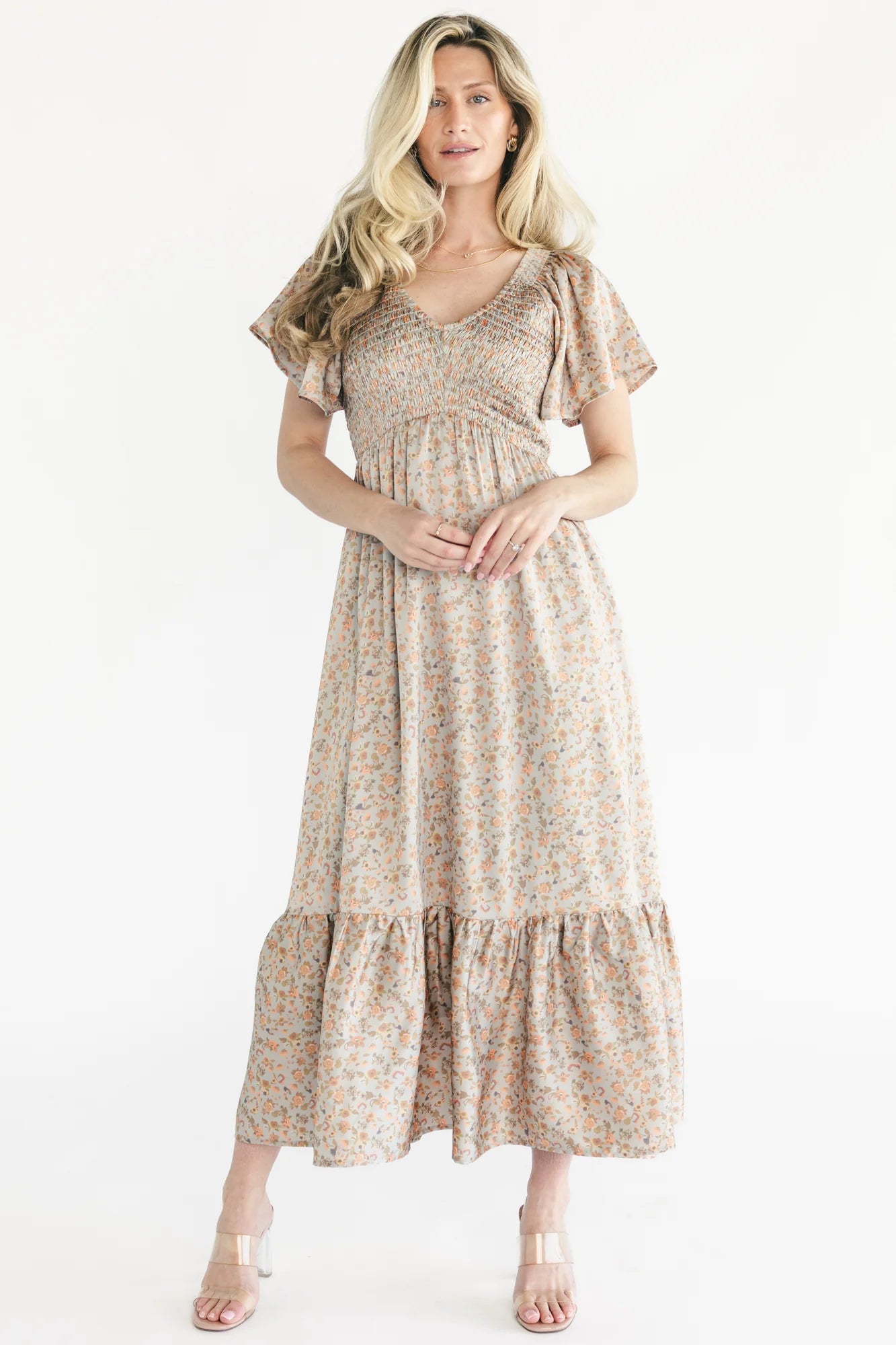 Rosie Smocked Dress | Sage Floral