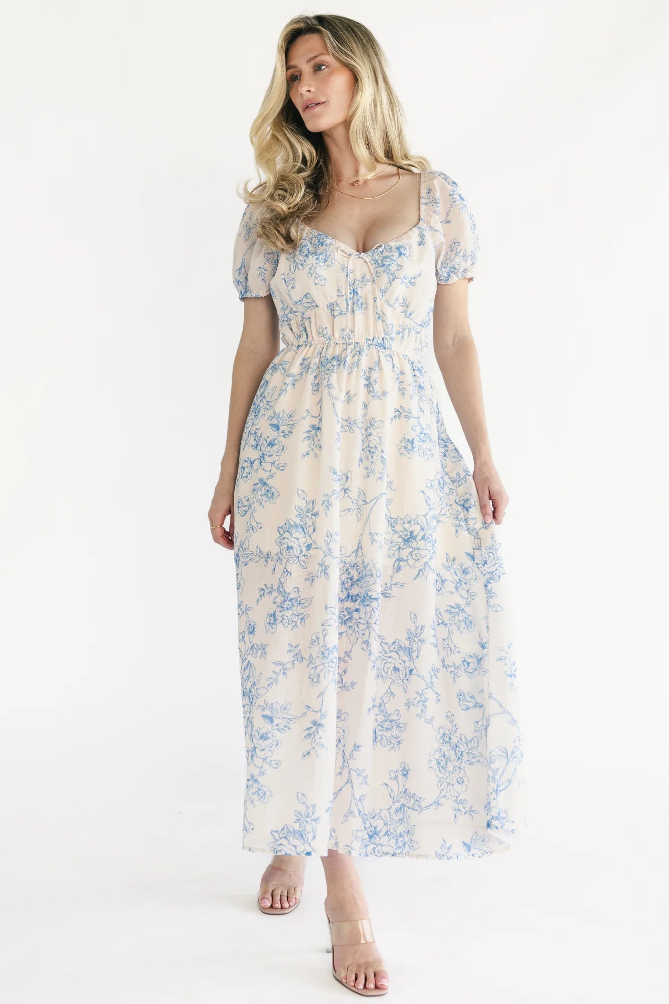 Vada Midi Dress | Cream + Blue Floral