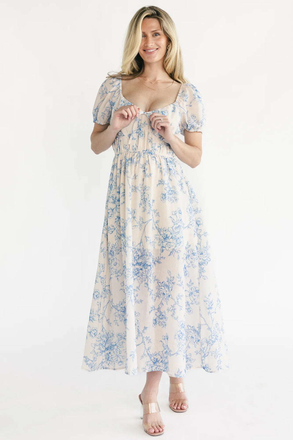 Vada Midi Dress | Cream + Blue Floral