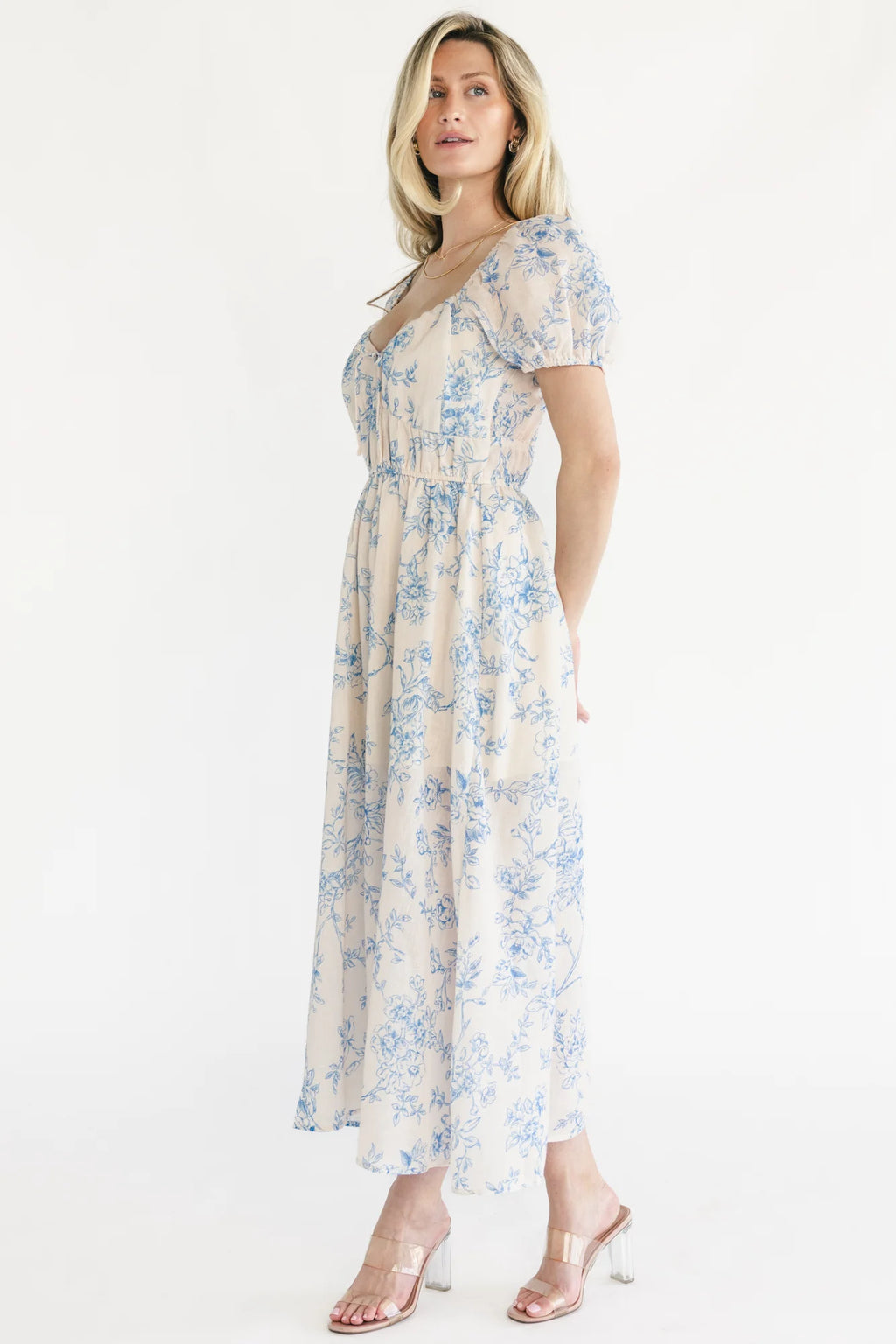 Vada Midi Dress | Cream + Blue Floral