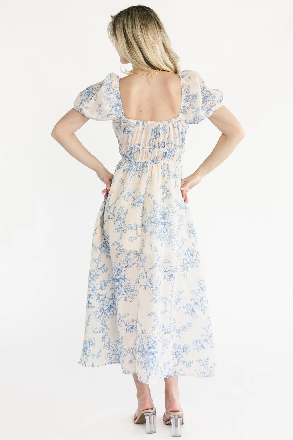 Vada Midi Dress | Cream + Blue Floral