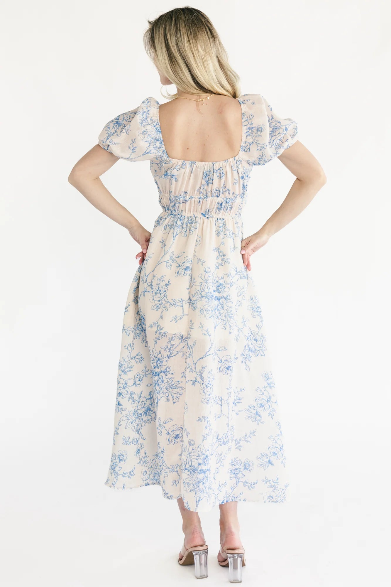 Vada Midi Dress | Cream + Blue Floral