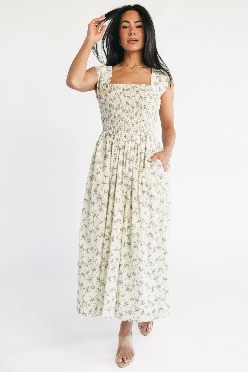 Fawn Midi Dress | Cream + Lavender Floral