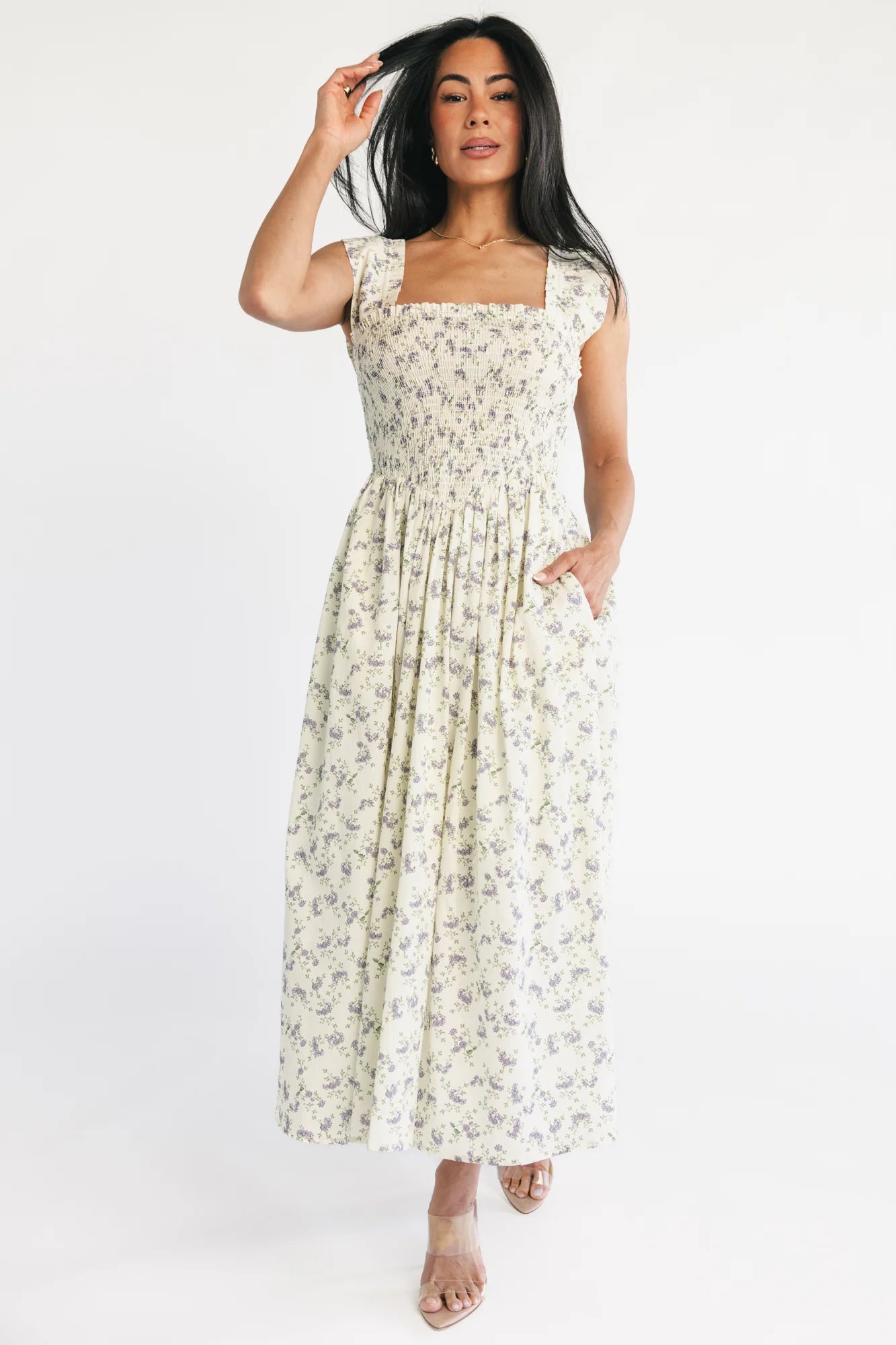 Fawn Midi Dress | Cream + Lavender Floral