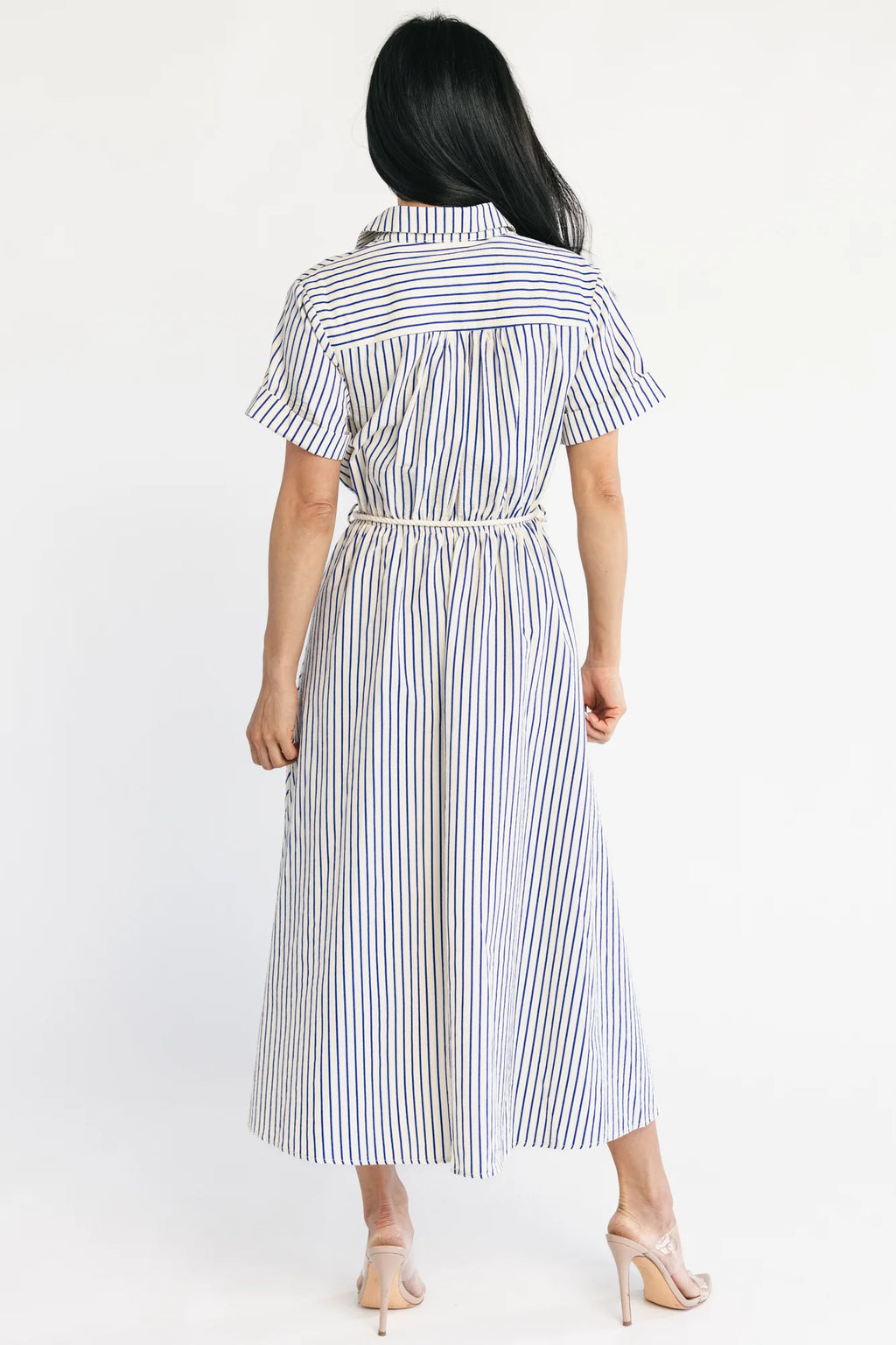 Bryony Midi Dress | Cream + Navy Stripe