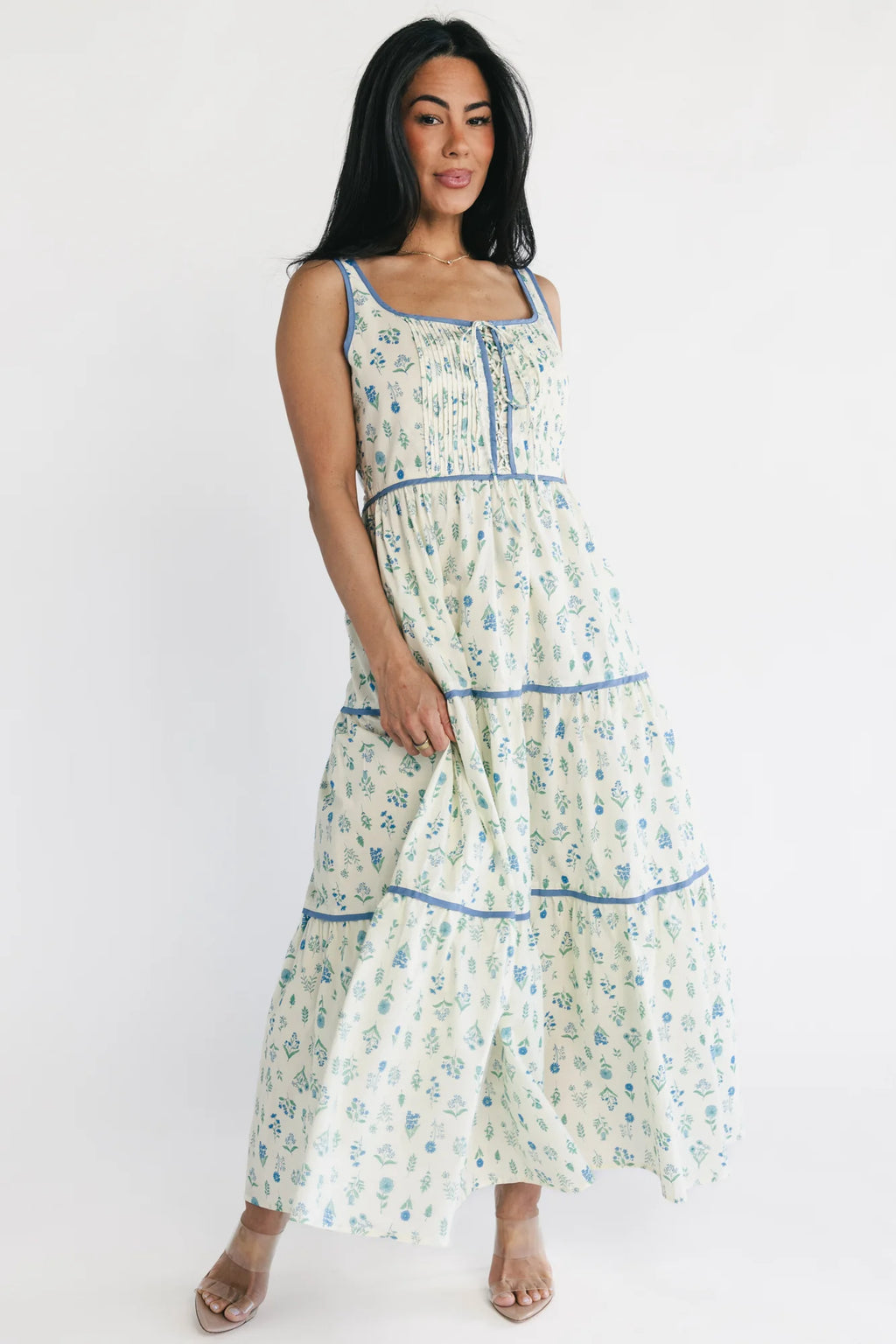 Elowen Tank Maxi Dress | Cream + Blue Floral