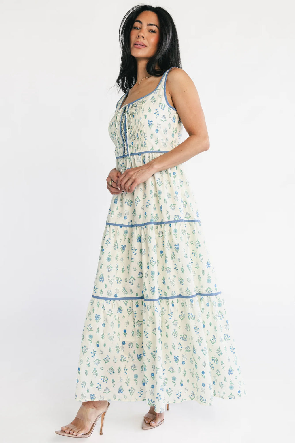 Elowen Tank Maxi Dress | Cream + Blue Floral