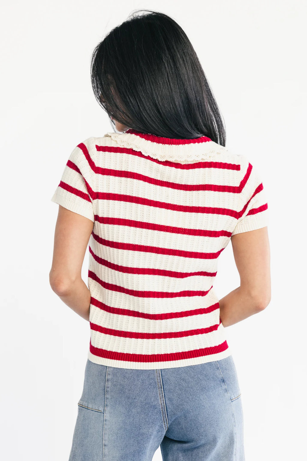 Molly Striped Collar Top | Red