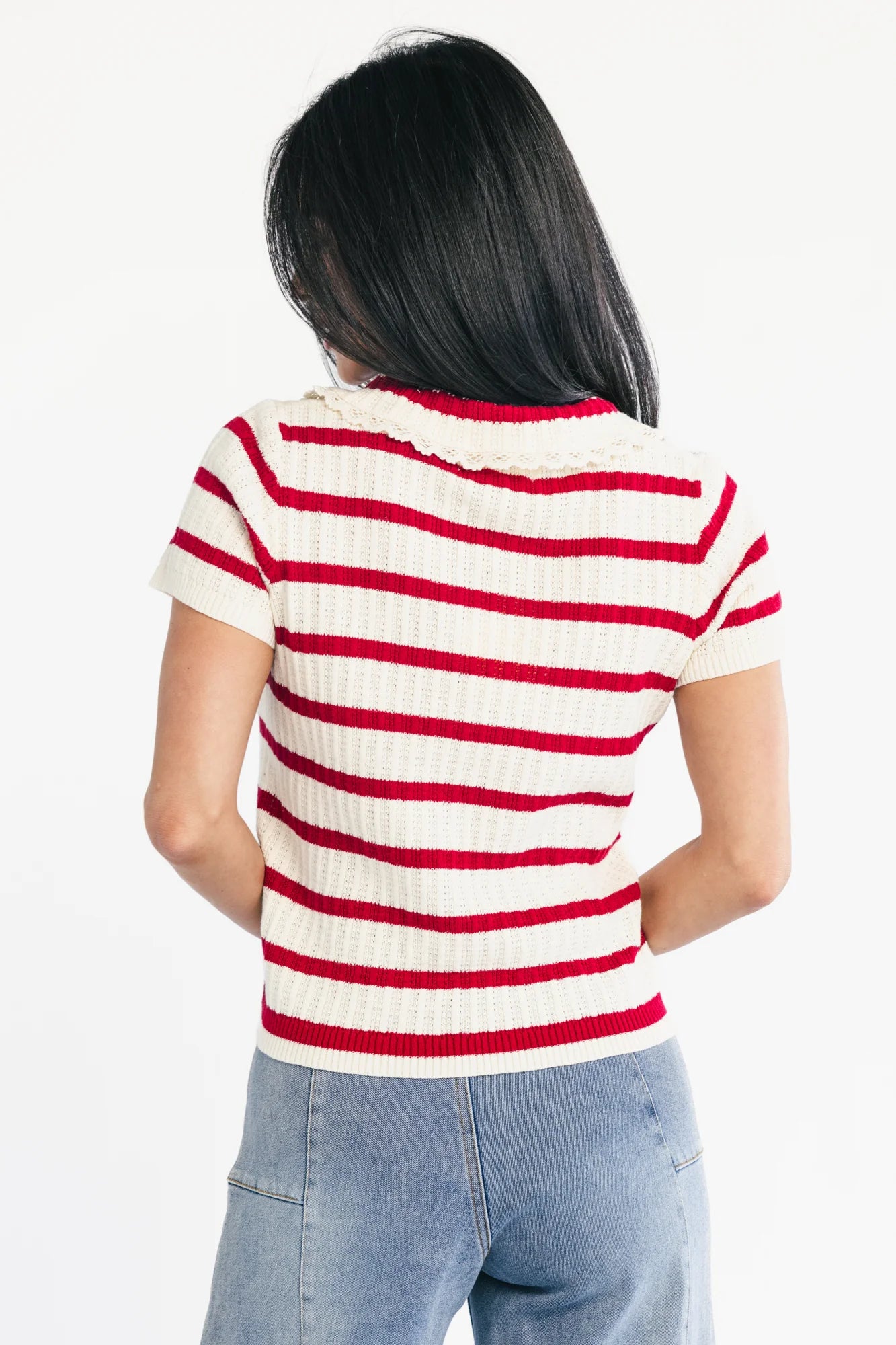 Molly Striped Collar Top | Red