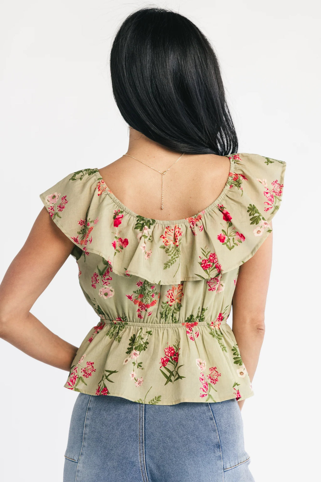 Lissie Peplum Top | Green + Pink Floral