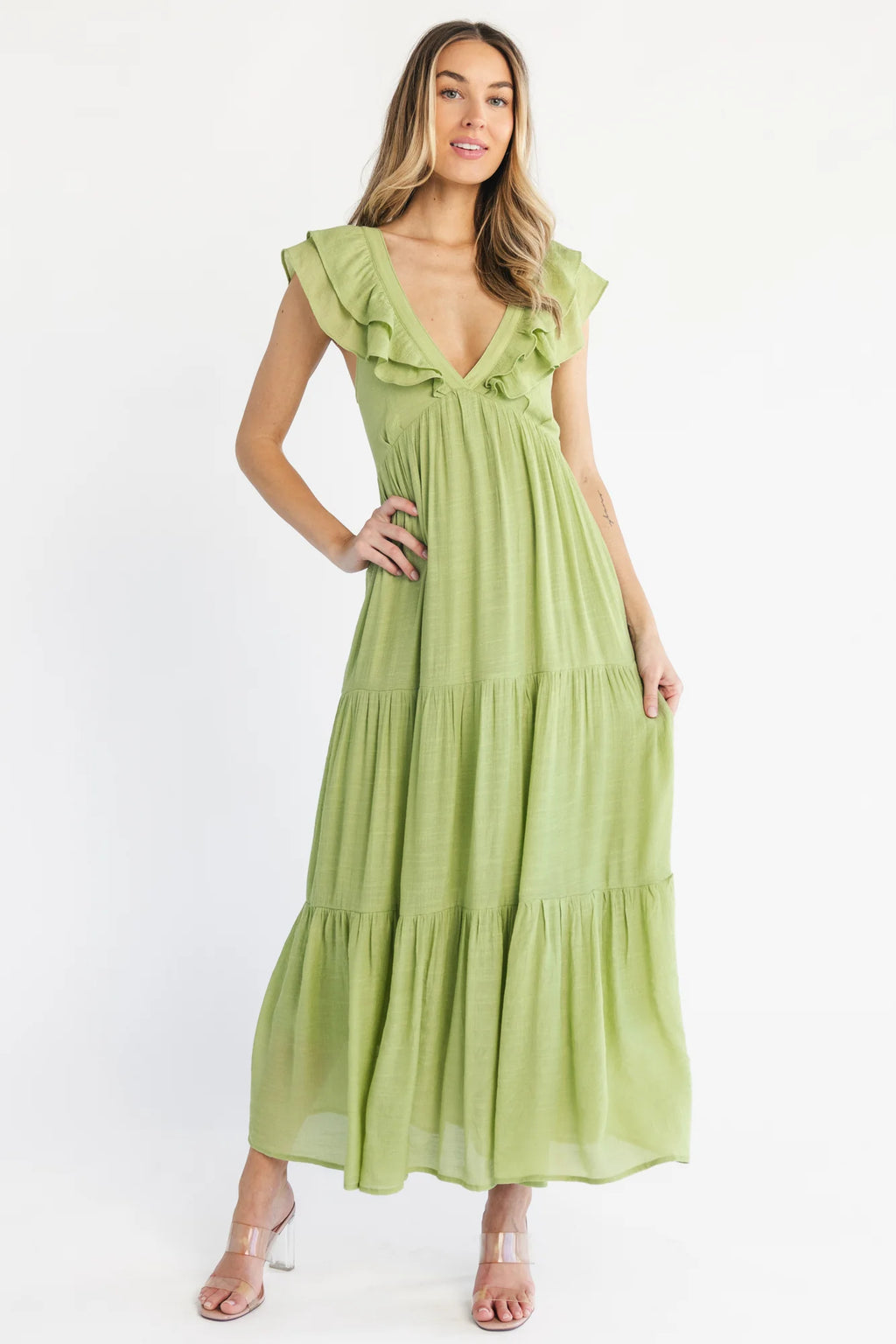 Mika Ruffle Maxi Dress | Green