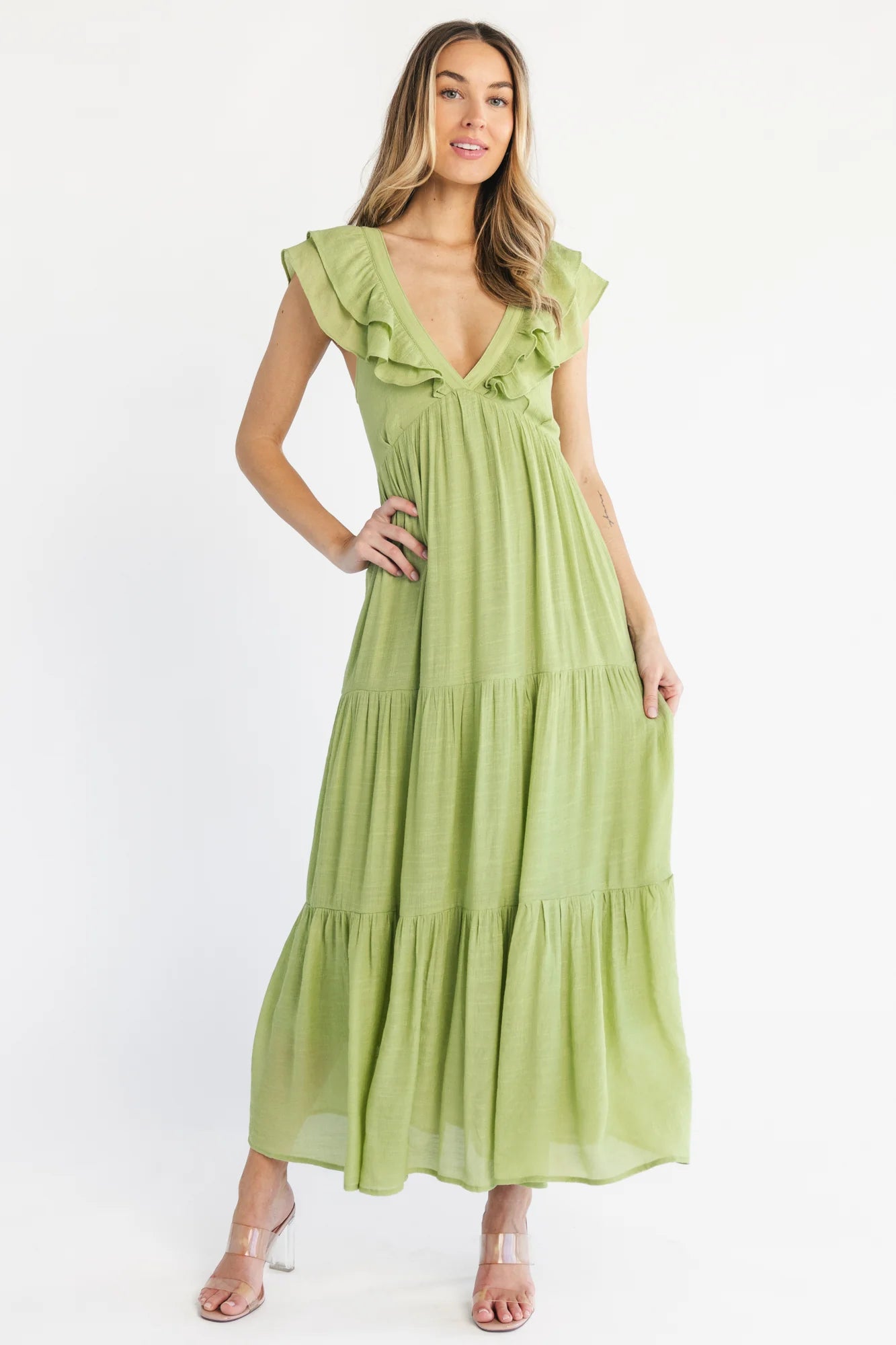 Mika Ruffle Maxi Dress | Green