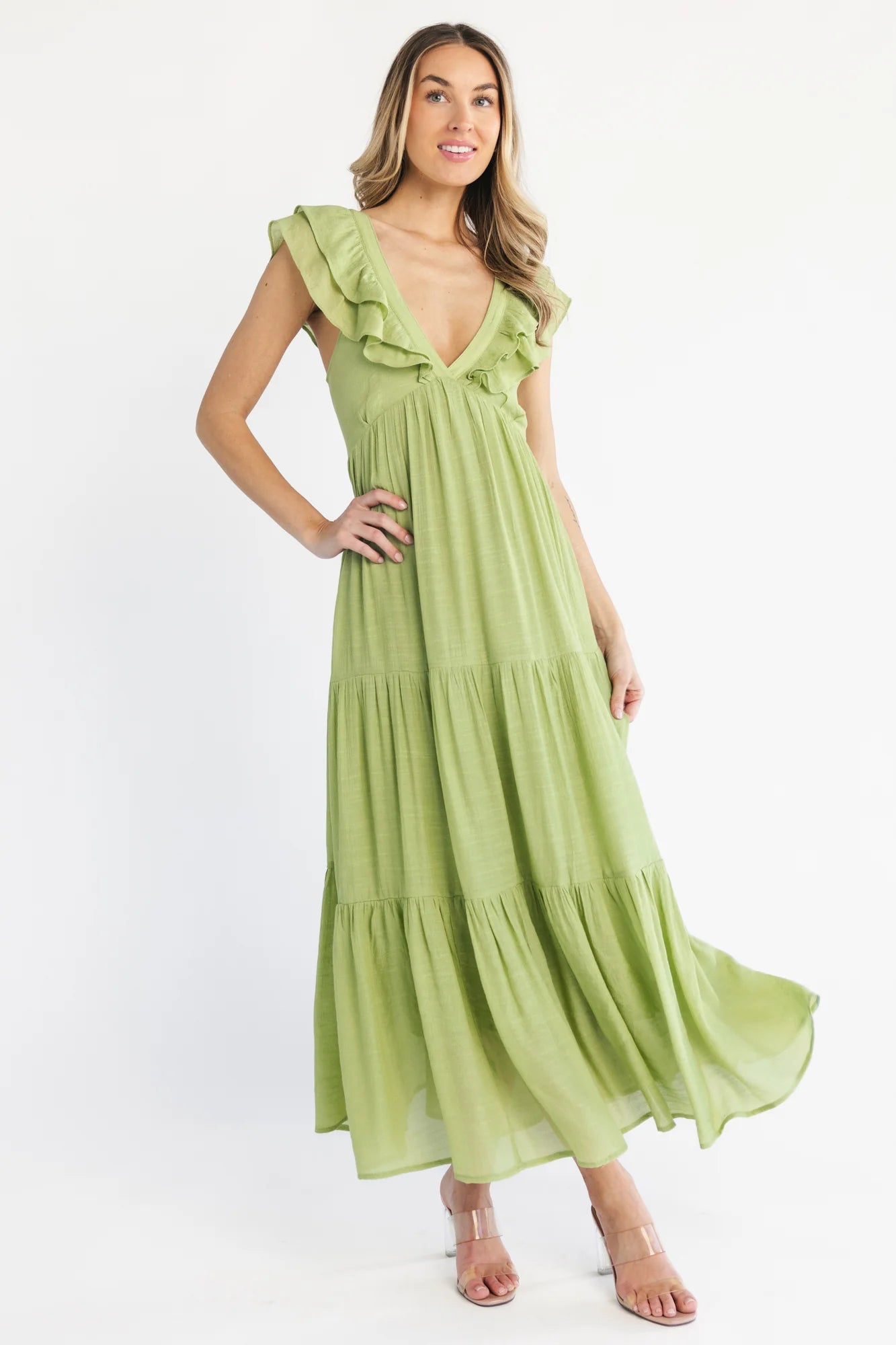 Mika Ruffle Maxi Dress | Green