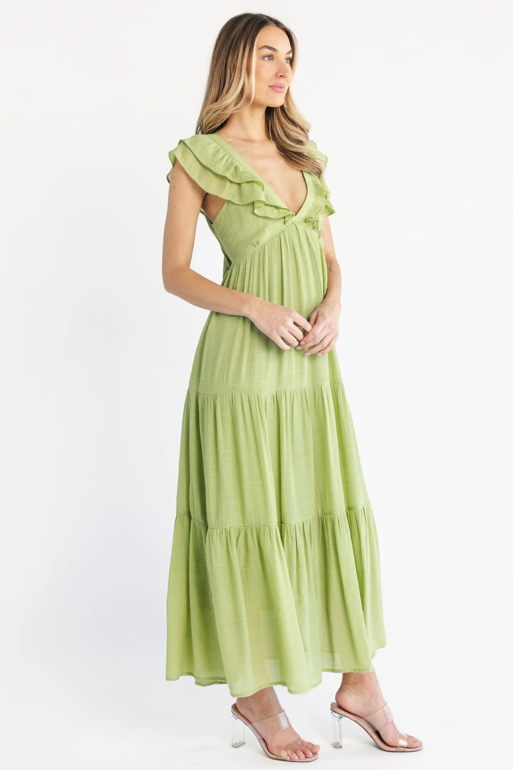 Mika Ruffle Maxi Dress | Green