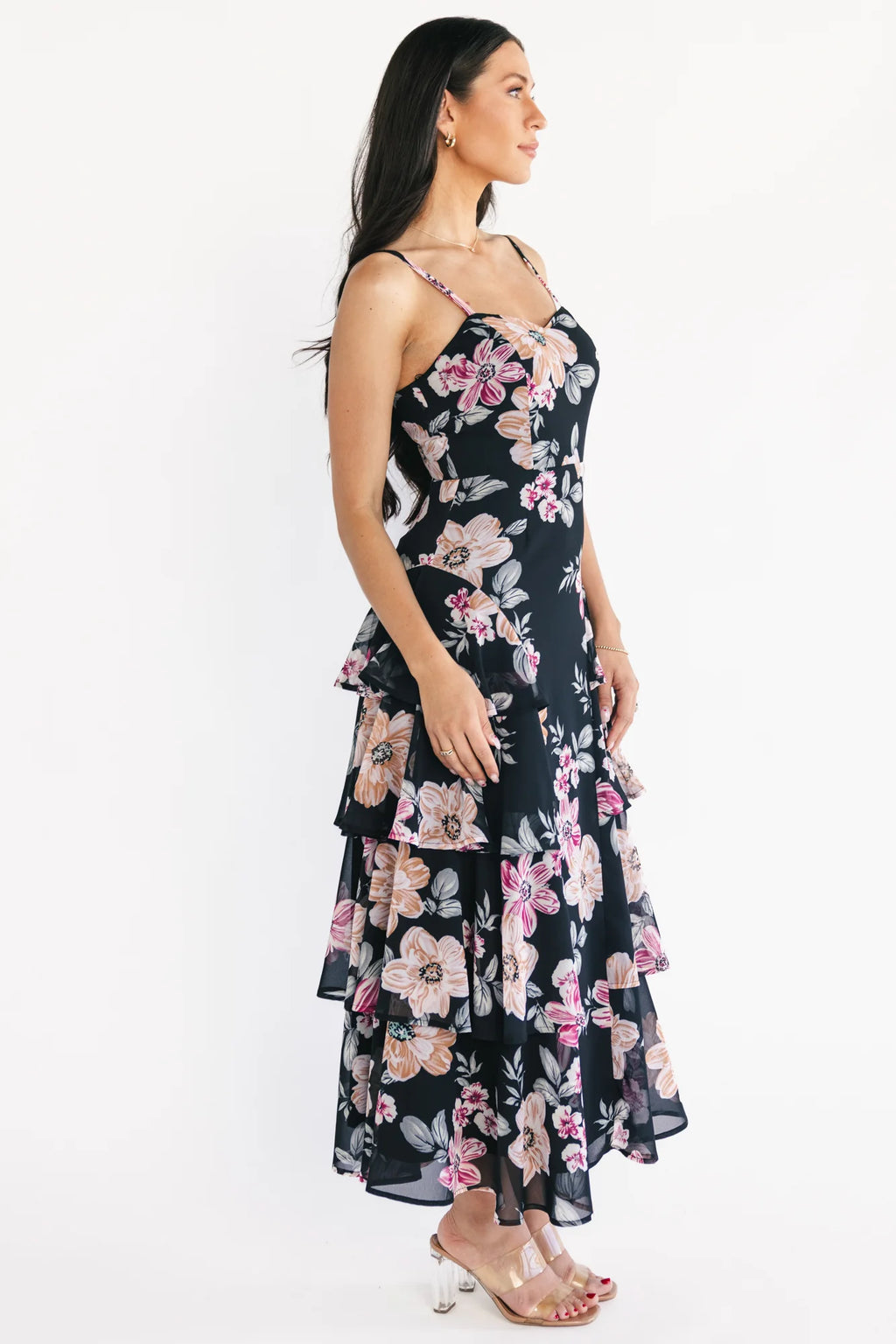 Hallie Tiered Maxi Dress | Black Multi Floral