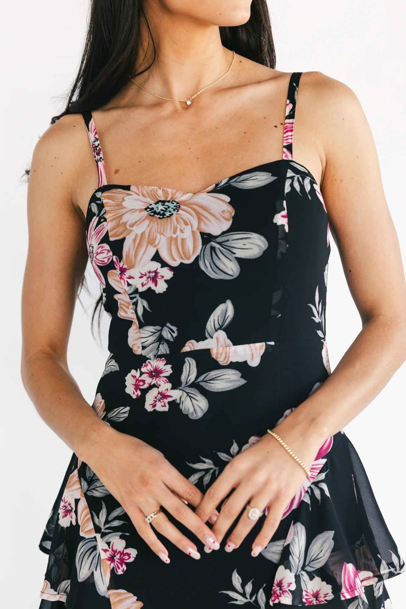 Hallie Tiered Maxi Dress | Black Multi Floral