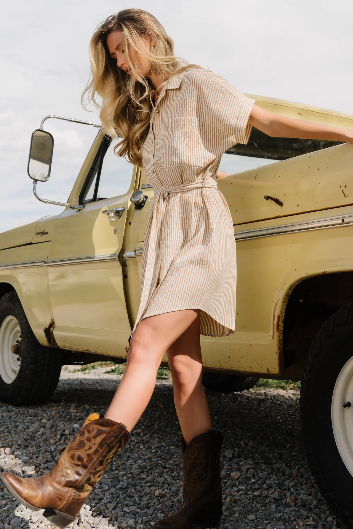 Nautical Shirt Dress | Tan Stripe