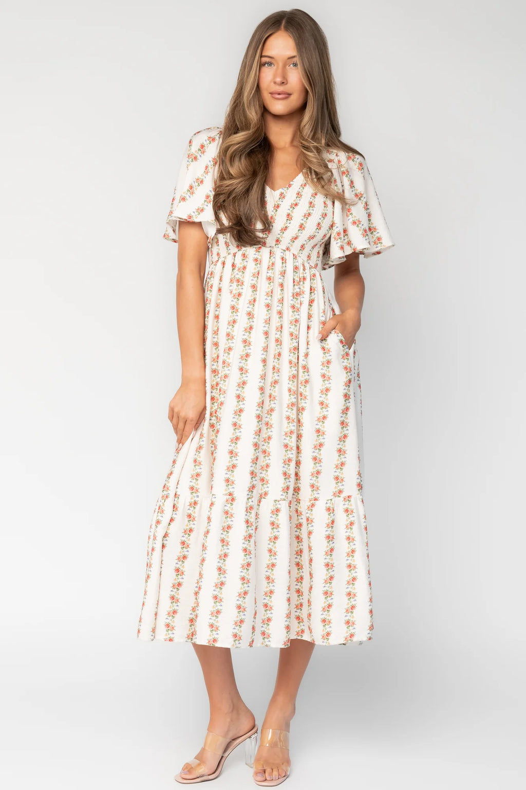 Turner Smocked Midi Dress | Cream Multi