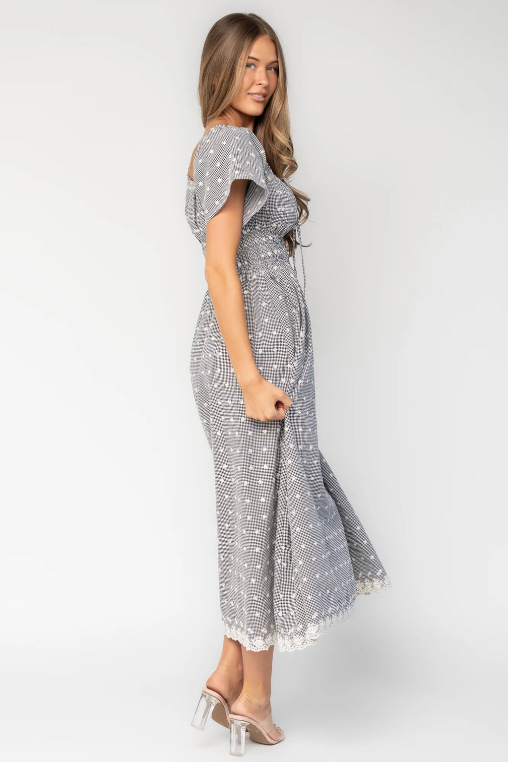 Reyna Midi Dress | Black + White Gingham