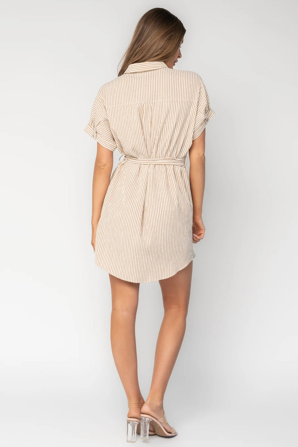Nautical Shirt Dress | Tan Stripe