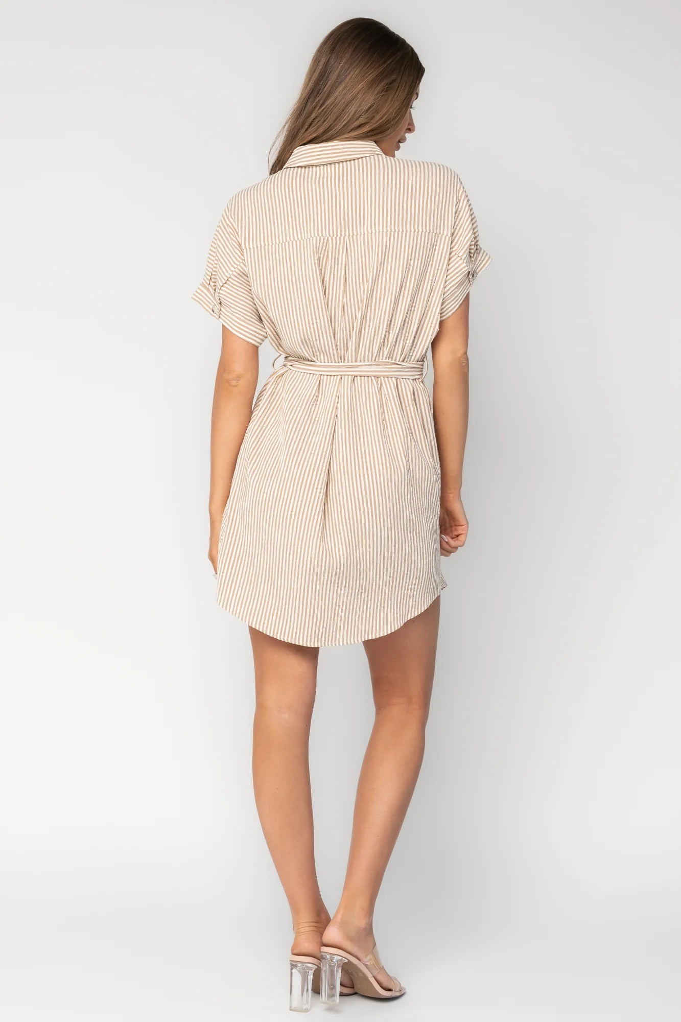 Nautical Shirt Dress | Tan Stripe