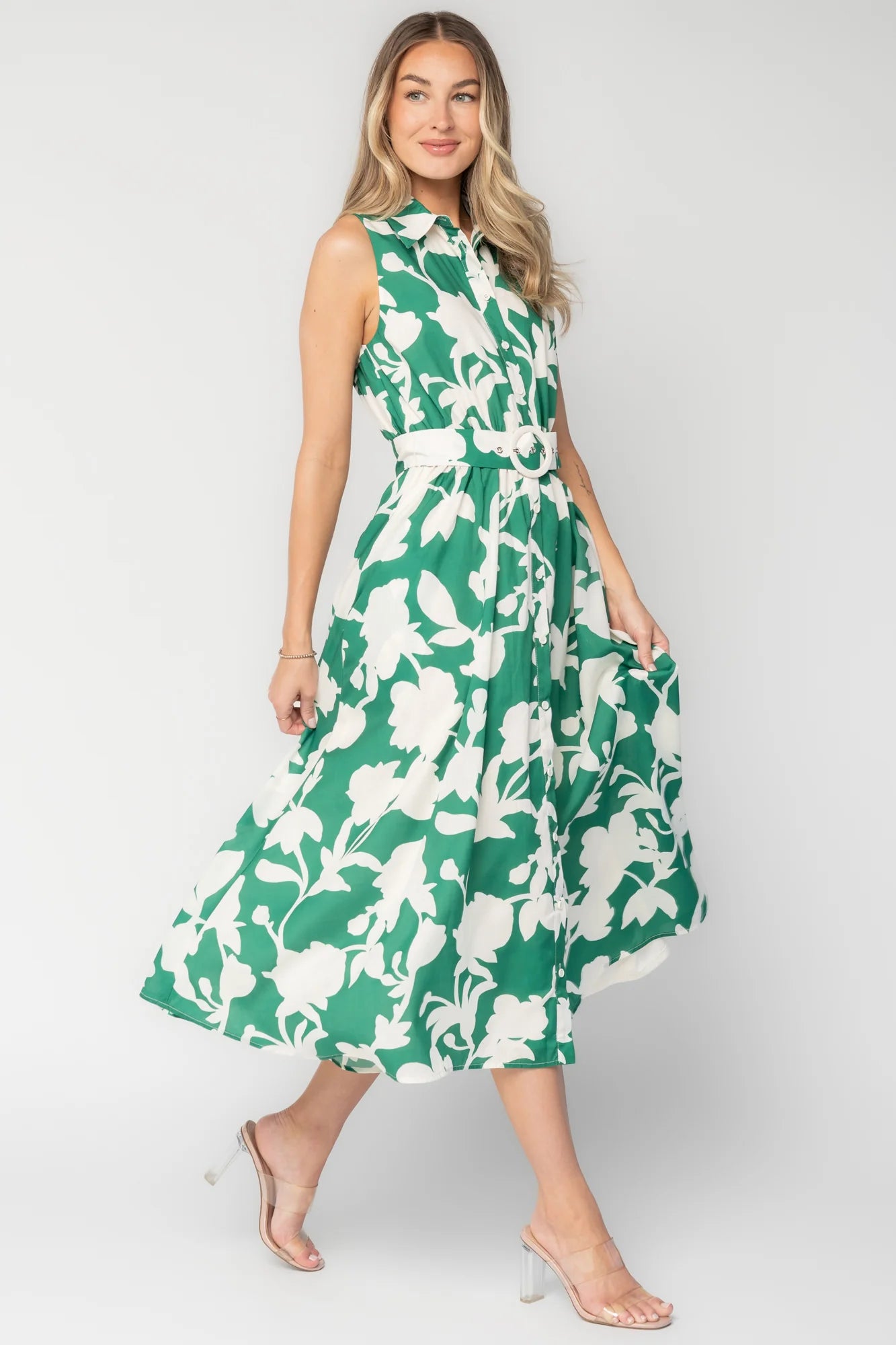 Tatum Button Down Dress | Green + Off White