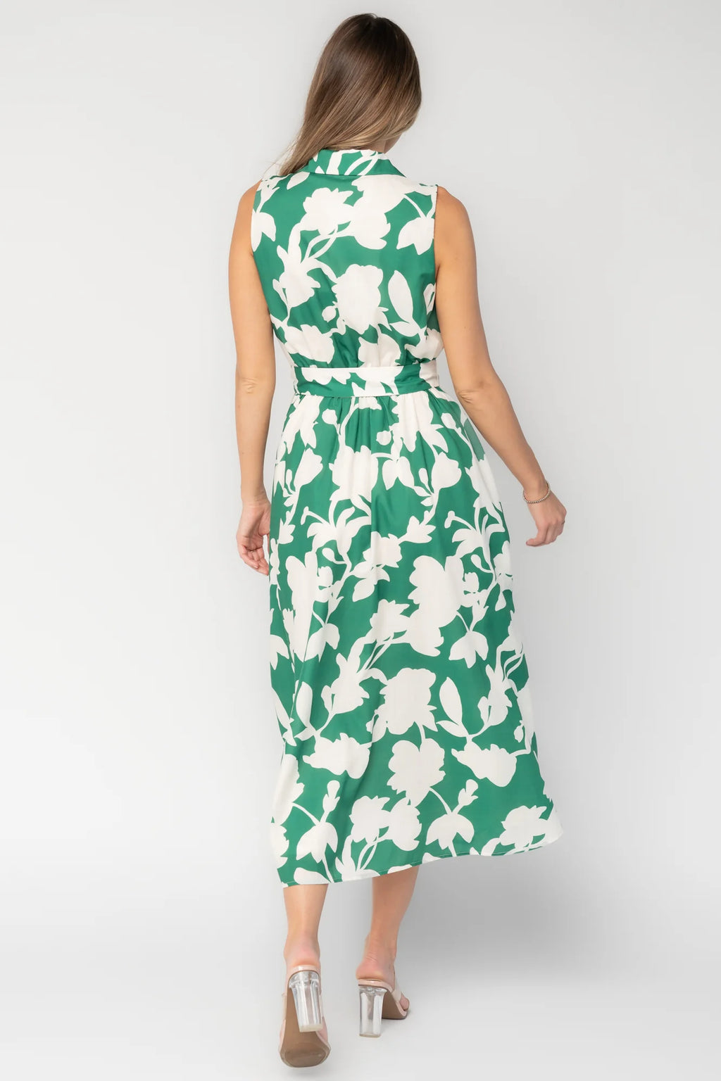 Tatum Button Down Dress | Green + Off White