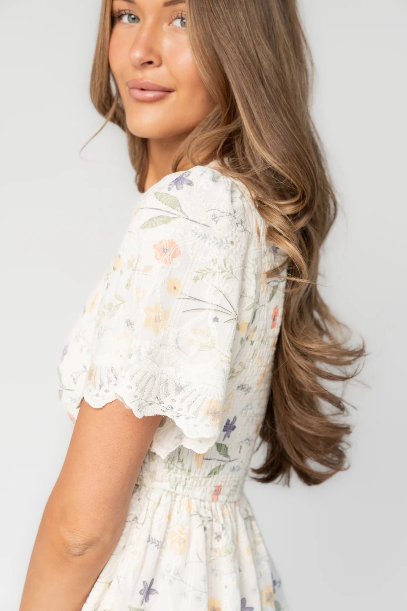 Maribel Lace Midi Dress | Cream Floral
