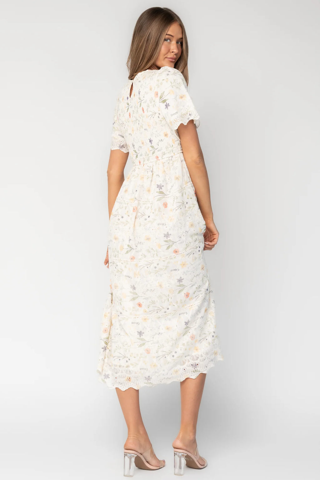 Maribel Lace Midi Dress | Cream Floral