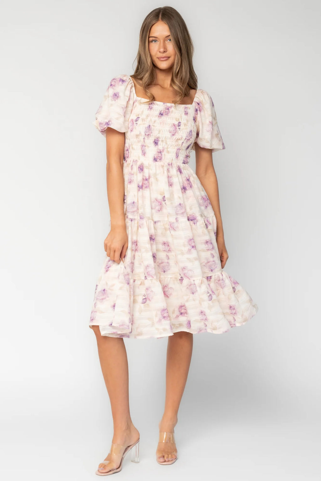 Mattea Smocked Midi Dress | Lavender Floral