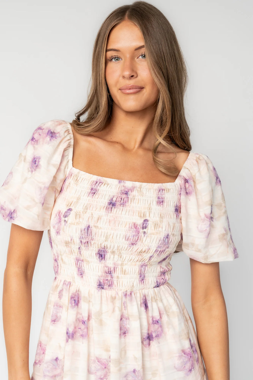 Mattea Smocked Midi Dress | Lavender Floral