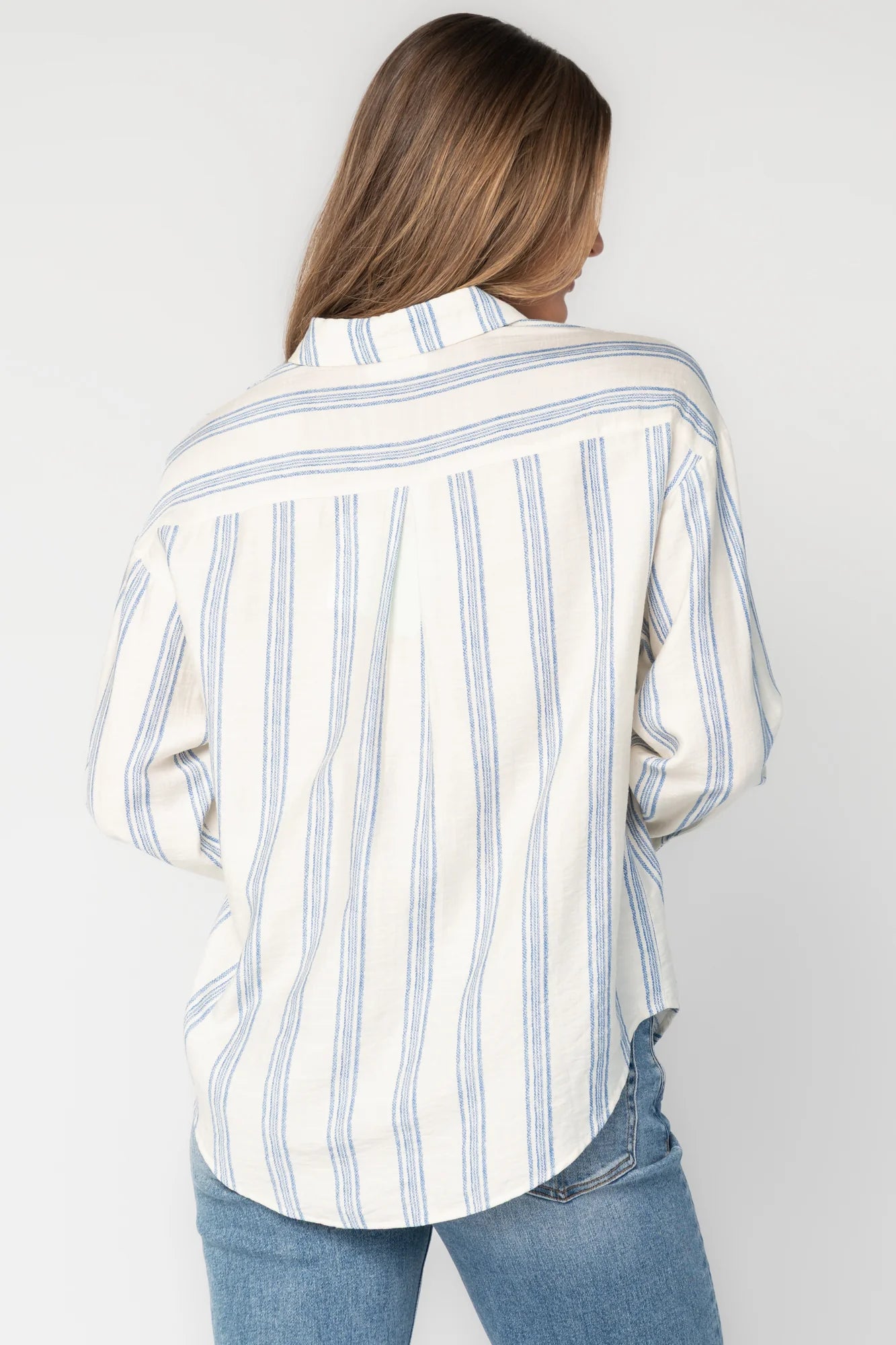 Kane Button Top | Off White + Blue