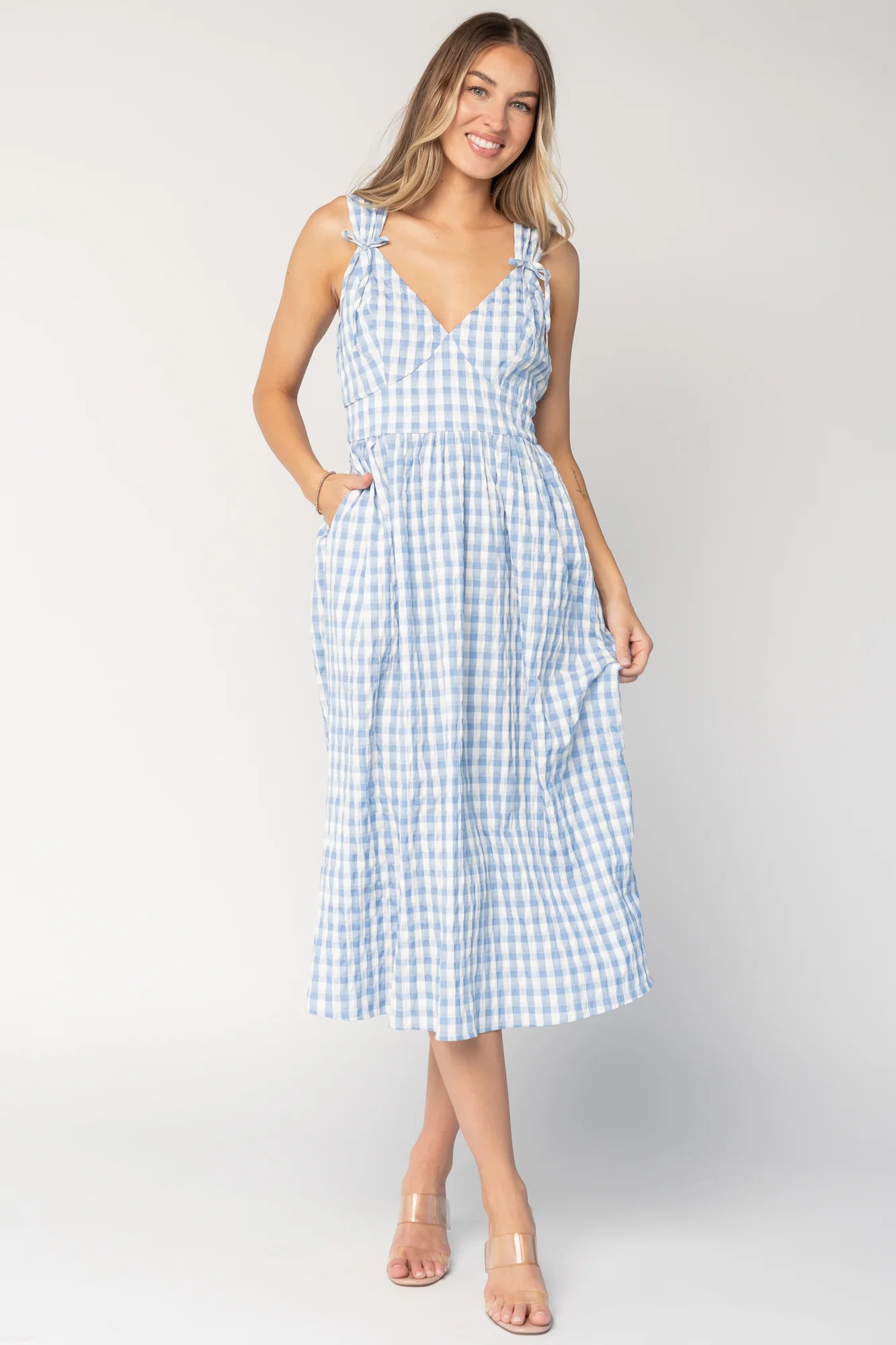 Arwen Gingham Midi Dress | Blue + White