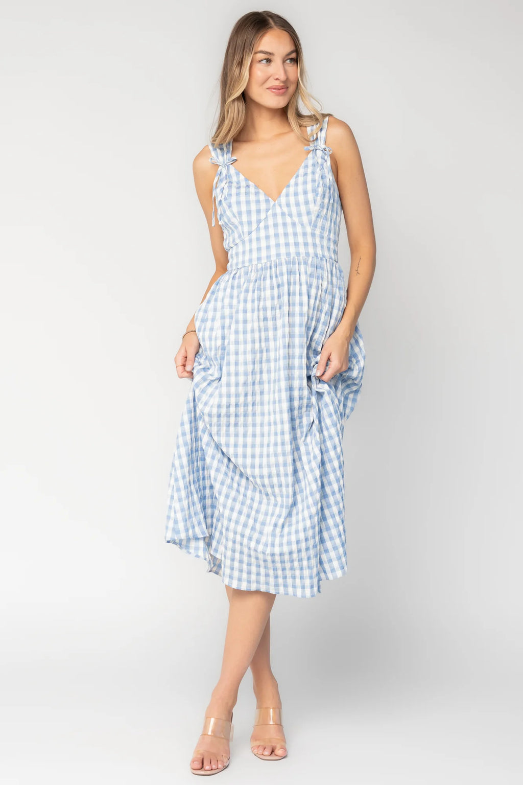 Arwen Gingham Midi Dress | Blue + White
