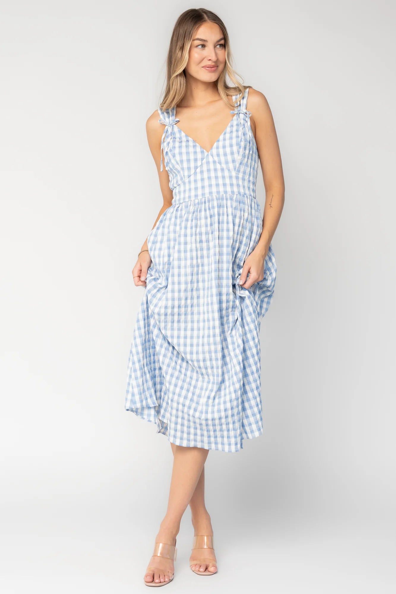 Arwen Gingham Midi Dress | Blue + White