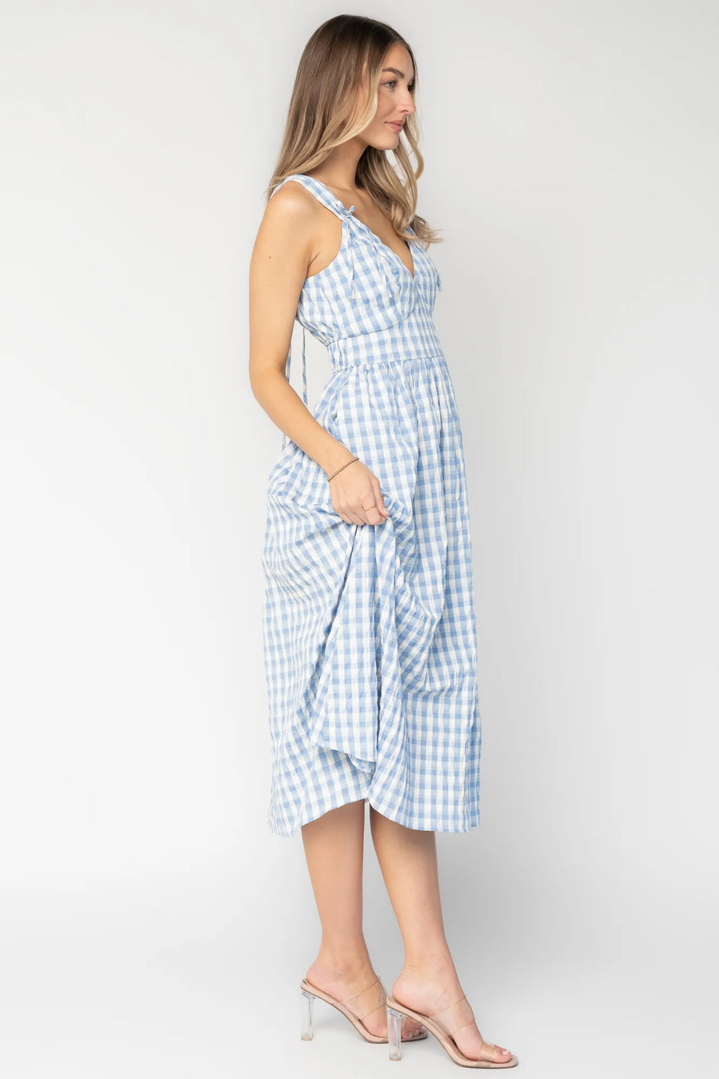 Arwen Gingham Midi Dress | Blue + White