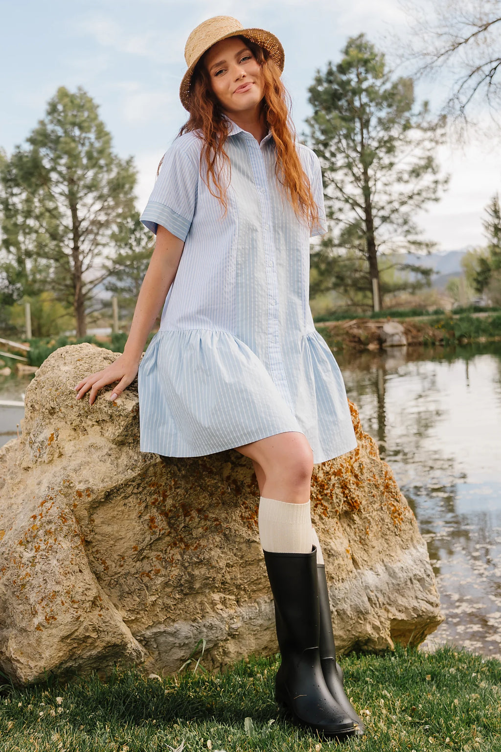 Penelope Shirt Dress | Blue + White Stripe