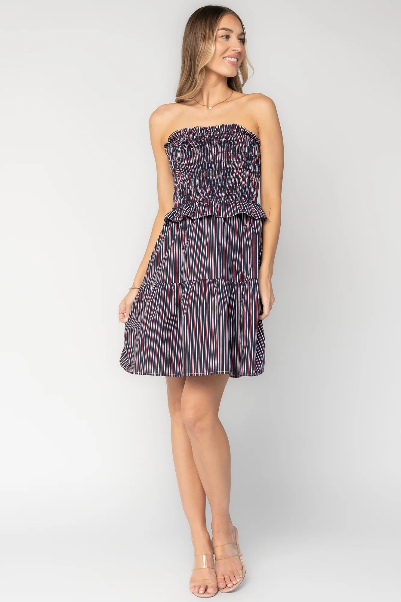 Madelyn Strapless Short Dress | Navy Stripe