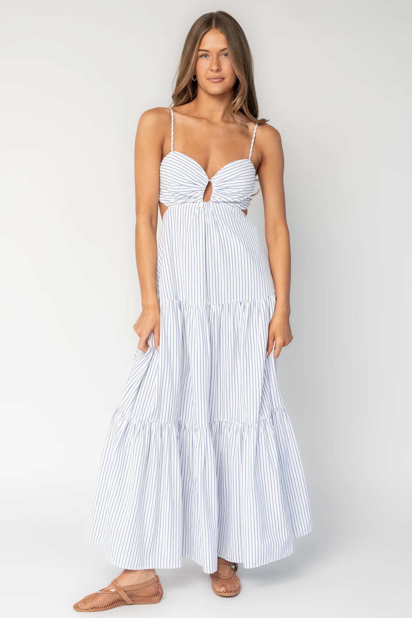 Ramos Tiered Maxi Dress | White + Blue Stripe
