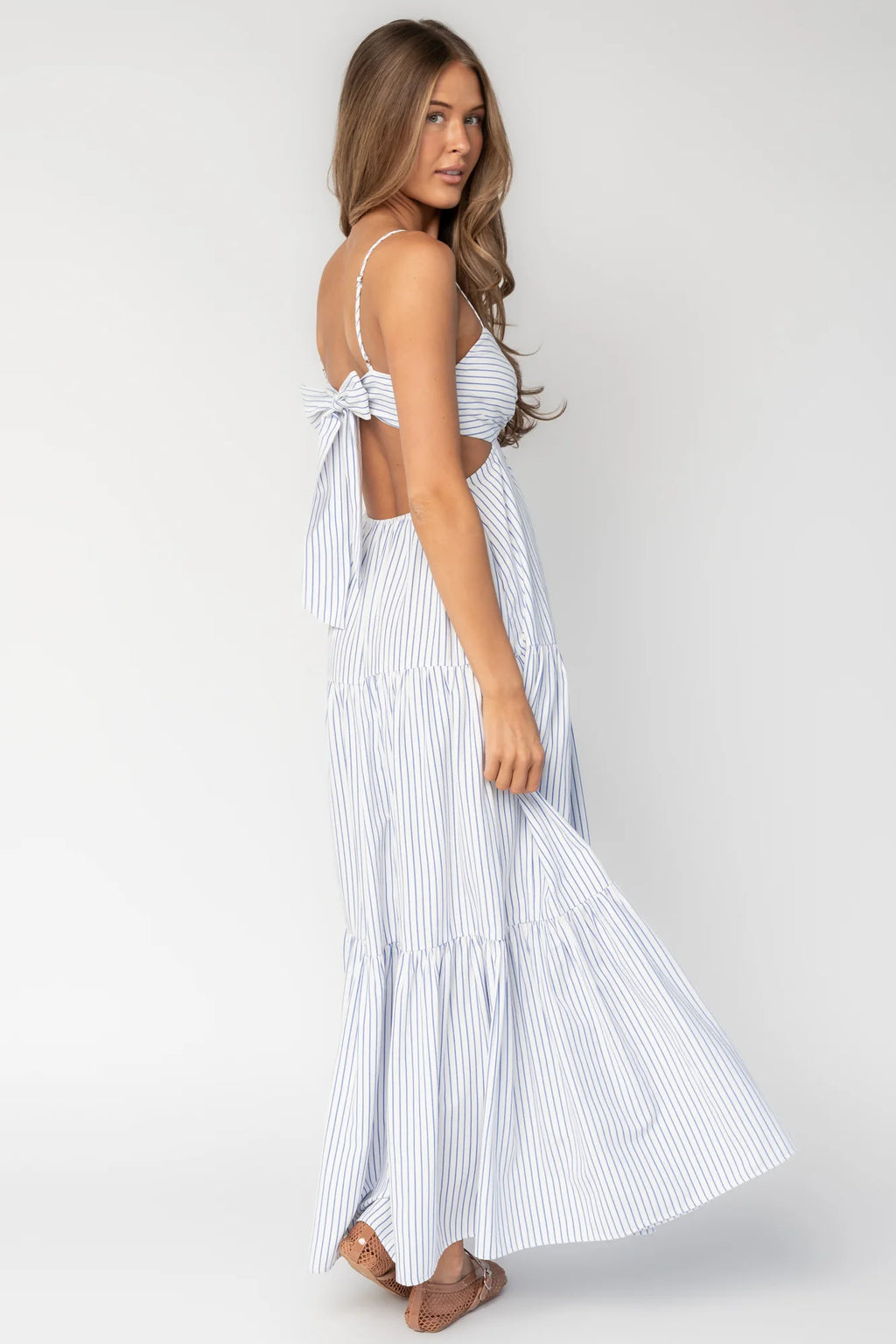 Ramos Tiered Maxi Dress | White + Blue Stripe