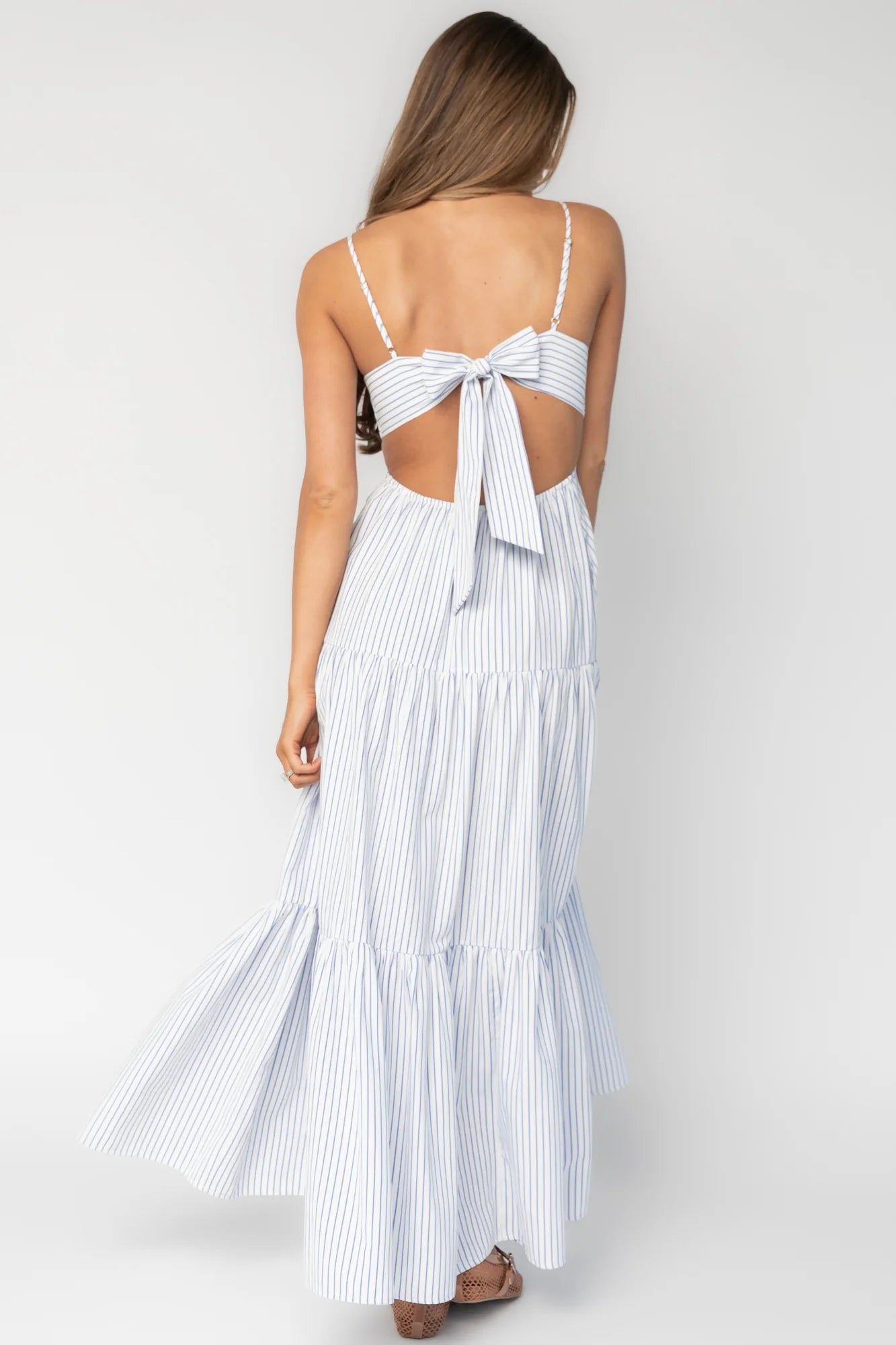 Ramos Tiered Maxi Dress | White + Blue Stripe