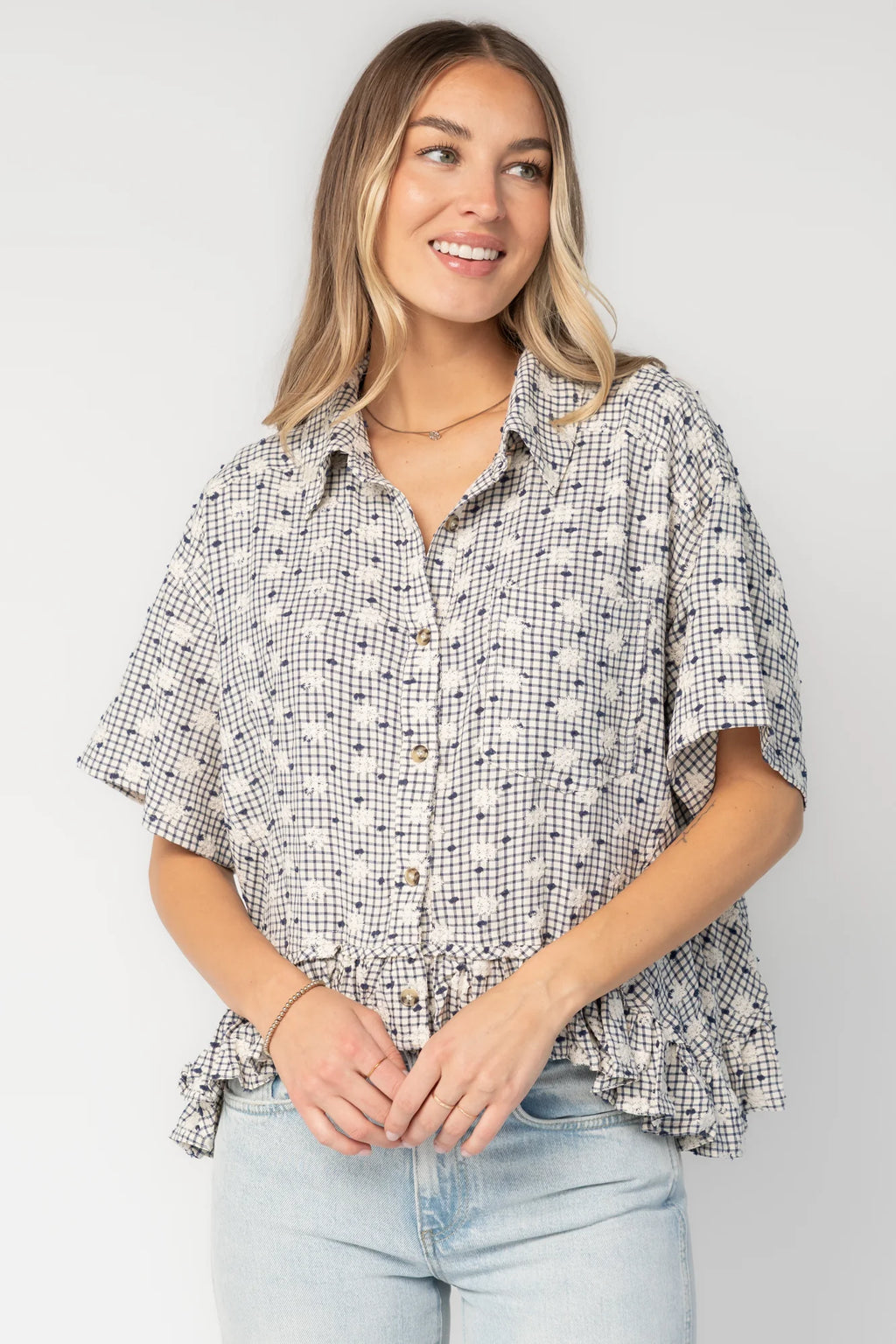 Jalen Relaxed Peplum Top | Blue
