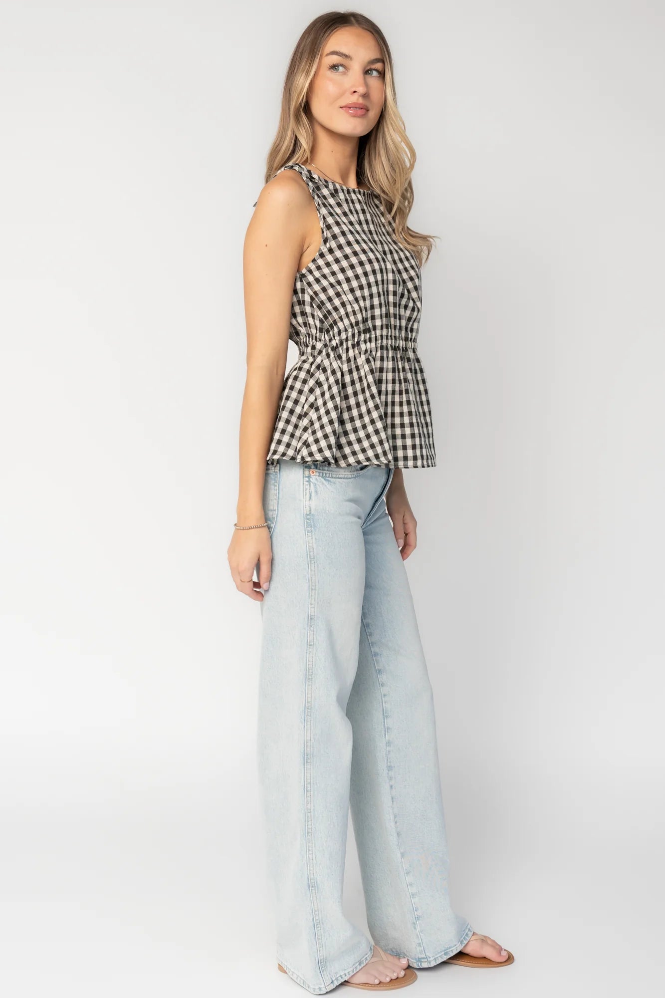 Lane Gingham Peplum Top | Black + Off White