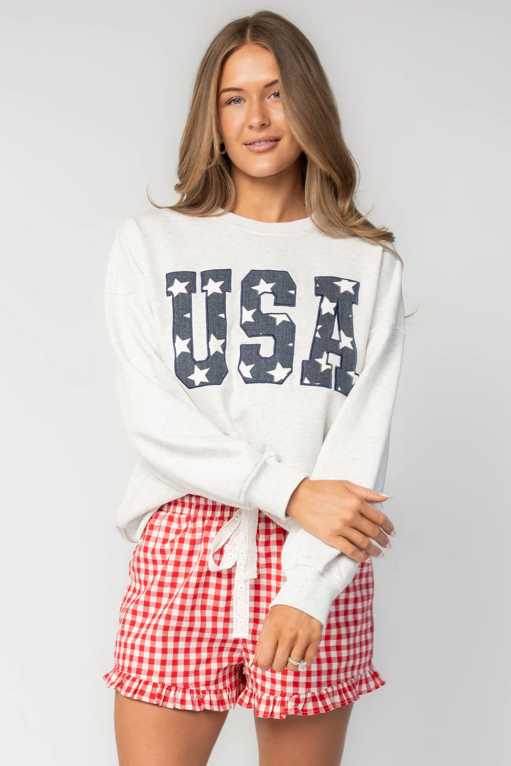 USA Crewneck | Heather Gray + Navy
