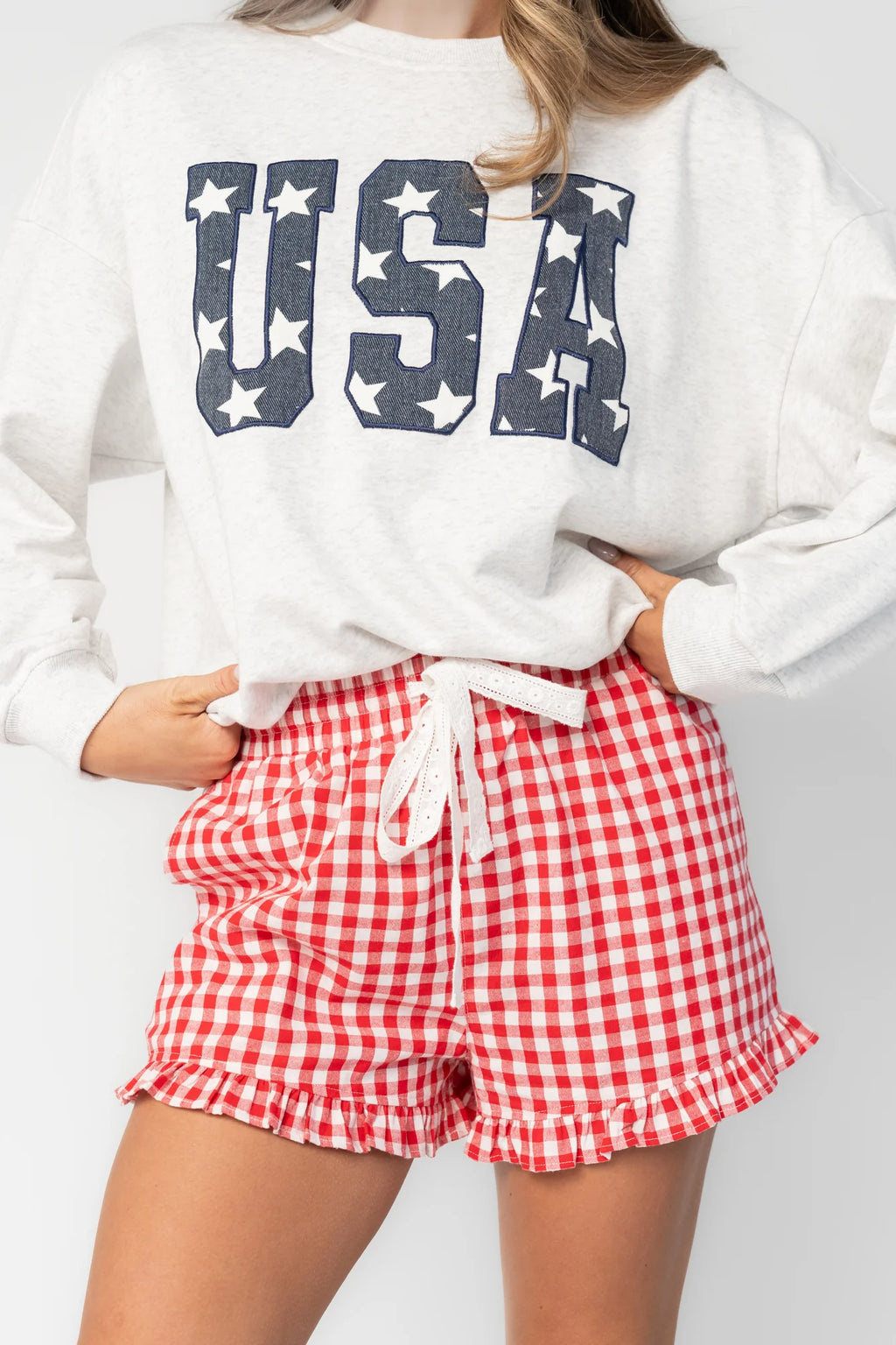 Hope Ruffle Hem Gingham Shorts | Red