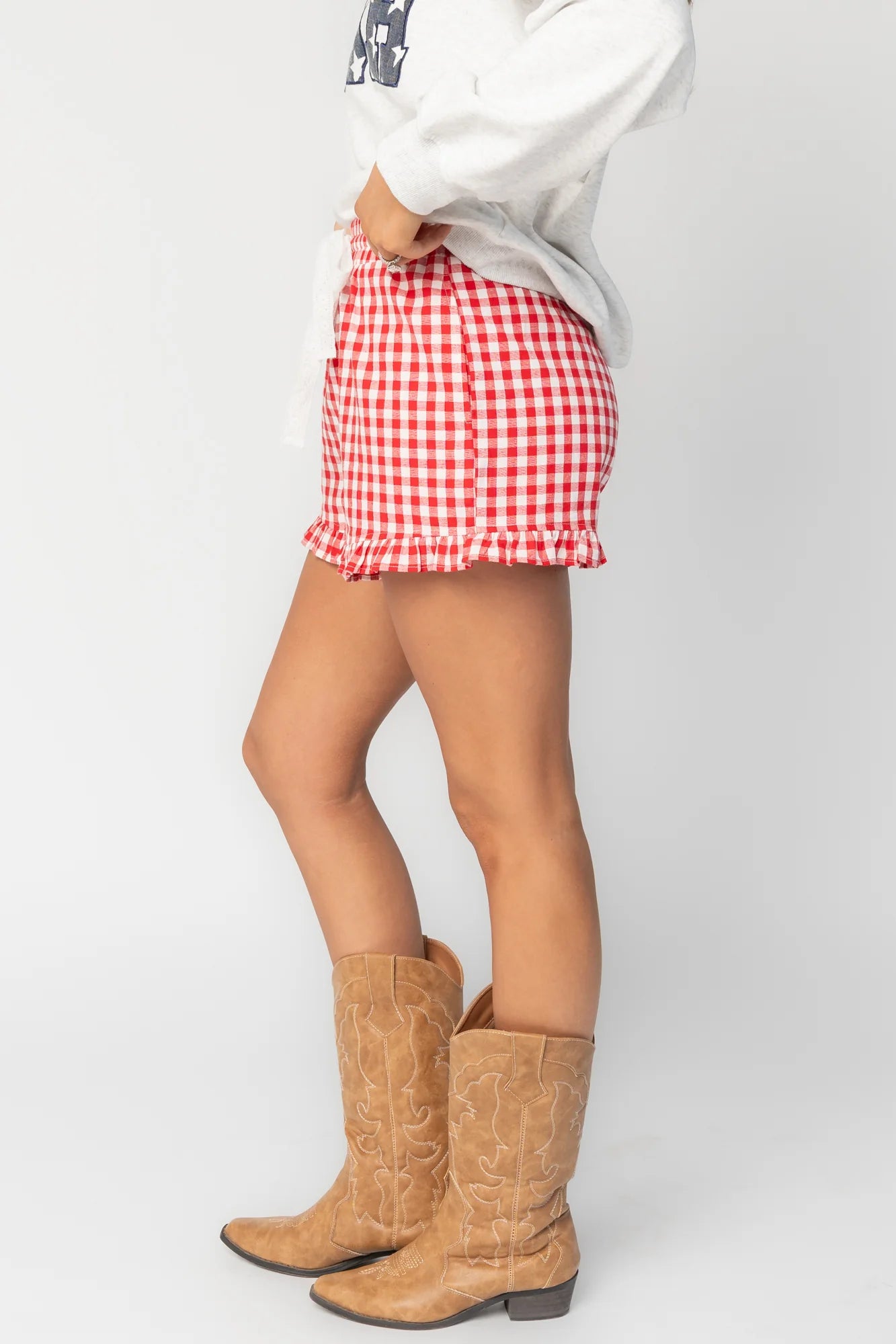 Hope Ruffle Hem Gingham Shorts | Red