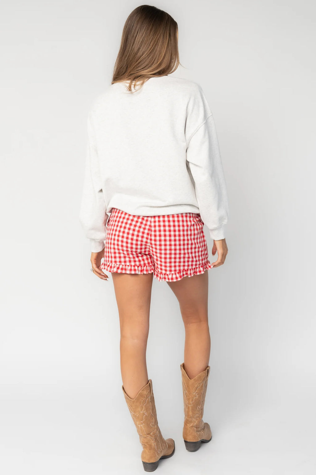 Hope Ruffle Hem Gingham Shorts | Red