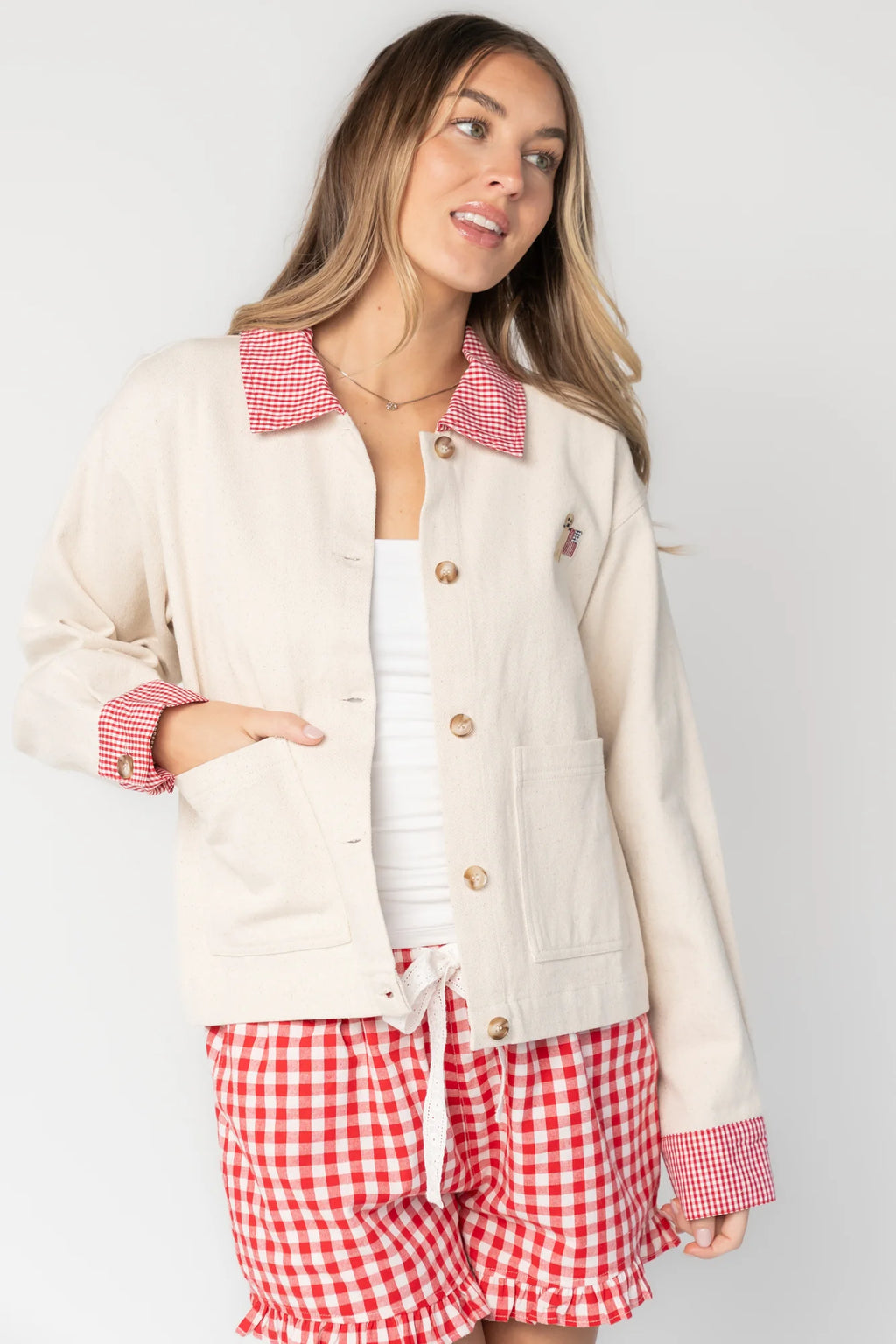 Scout Jacket | Ivory + Red Gingham
